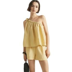 Seed Heritage 100% Linen One Shoulder Top & Paperbag Shorts Set Sz AU 8/ US 4